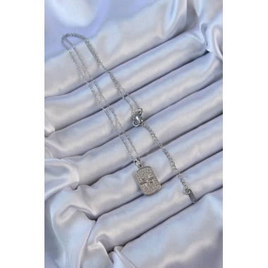 316L Çelik Zincir Gümüş Renk Zirkon Taşlı Kutup Yıldızlı Vintage Kolye