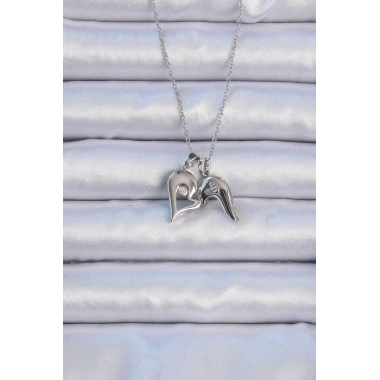 316L Çelik Zincir Gümüş Renk Zirkon Taşlı Mıknatıslı Kalp Kolye