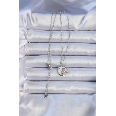 316L Çelik Zincir Gümüş Renk Zirkon Taşlı Mineli Melek Kolye