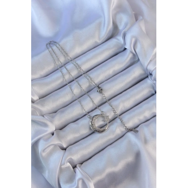 316L Çelik Zincir Gümüş Renk Zirkon Taşlı Motifli Ay Yıldız Kolye