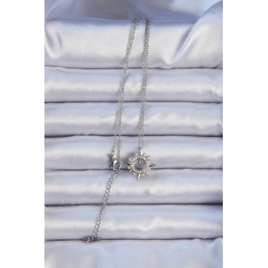 316L Çelik Zincir Gümüş Renk Zirkon Taşlı Parlayan Yıldız Kolye