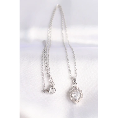 316L Çelik Zincir Gümüş Renk Zirkon Taşlı Rapunzel Kolye