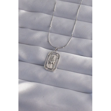 316L Çelik Zincir Gümüş Renk Zirkon Taşlı Tarot Kolye