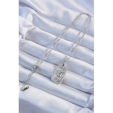 316L Çelik Zincir Gümüş Renk Zirkon Taşlı Yüz Figürlü Tarot Kolye