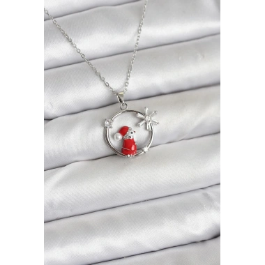 316L Çelik Zincir Gümüş Zirkon Taşlı Yılbaşı Tema Kadın Kolye