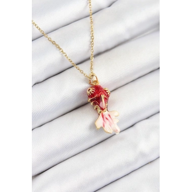 316L Çelik Zincir Kırmızı Balık Model Gold Renk Kadın Kolye