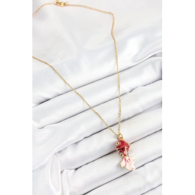 316L Çelik Zincir Kırmızı Balık Model Gold Renk Kadın Kolye