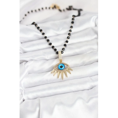 316L Çelik Zincir Kristal Boncuklu Göz Model Kadın Kolye