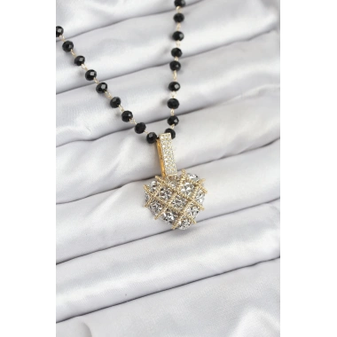 316L Çelik Zincir Kristal Boncuklu Kalpli Kadın Kolye