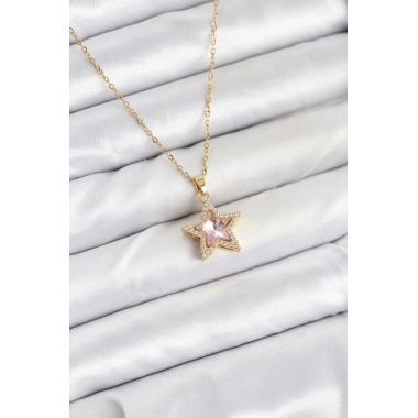 316L Çelik Zincir Pembe Taşlı Yıldız Model Kadın Kolye