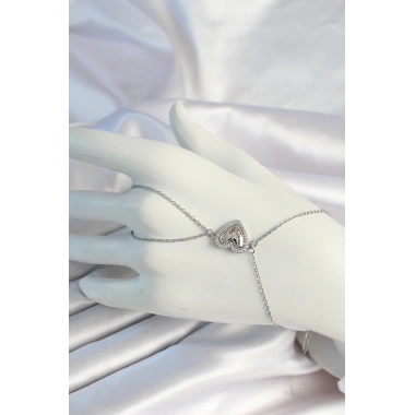 316L Çelik Zincirli Gümüş Renk Kalp Figürlü Zirkon Taşlı Şahmeran