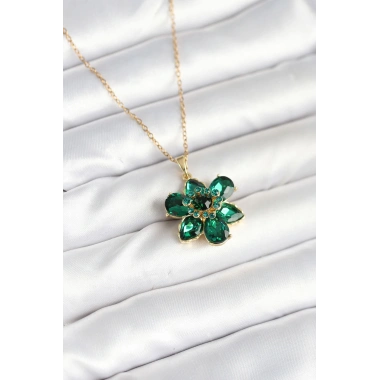 316L Çelik Zincirli Yeşil Çiçek Model Kadın Kolye