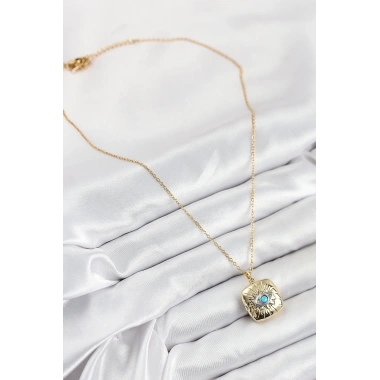 316L Çelik Zirkon Taşlı Açılabilr Kapaklı Göz Model Gold Renk Kadın Kolye