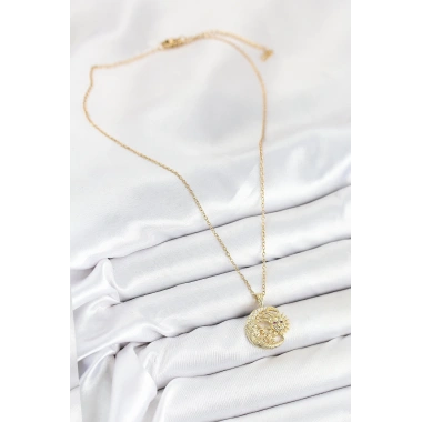 316L Çelik Zirkon Taşlı Ay Ve Güneş Model Gold Renk Kadın Kolye