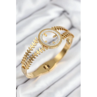 316L Çelik Zirkon Taşlı Çeyrek Takılabilir Gold Renk Kelepçe