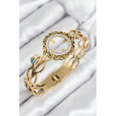 316L Çelik Zirkon Taşlı Çeyrek Takılabilir Gold Renk Kelepçe