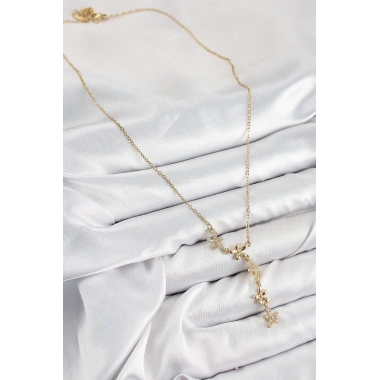 316L Çelik Zirkon Taşlı Çiçek Model Gold Renk Kadın Kolye