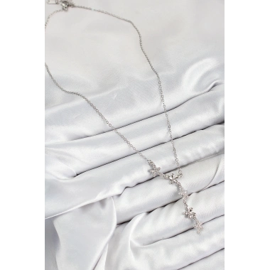 316L Çelik Zirkon Taşlı Çiçek Model Gümüş Renk Kadın Kolye