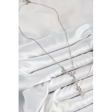 316L Çelik Zirkon Taşlı Çiçek Model Gümüş Renk Kadın Kolye