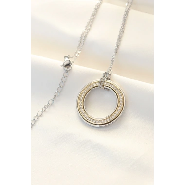 316L Çelik Zirkon Taşlı Çift Renkli Tifany Kolye