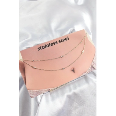 316L Çelik Zirkon Taşlı Damla Model Gold Renk Göbek Bel Zinciri