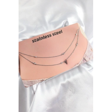 316L Çelik Zirkon Taşlı Damla Model Gümüş Renk Göbek Bel Zinciri