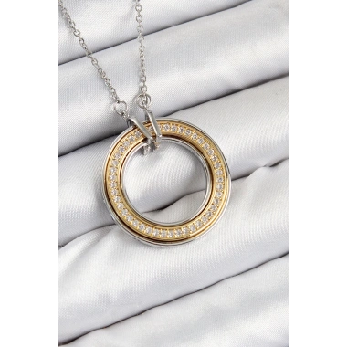 316L Çelik Zirkon Taşlı Dönen Daire Model Gold Ve Gümüş Renk Kadın Kolye