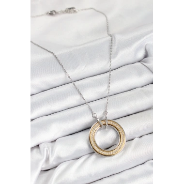 316L Çelik Zirkon Taşlı Dönen Daire Model Gold Ve Gümüş Renk Kadın Kolye