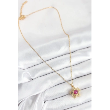 316L Çelik Zirkon Taşlı Döner Güneş Model Gold Renk Kadın Kolye