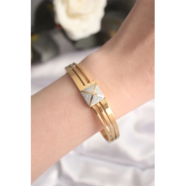 316L Çelik Zirkon Taşlı Gold Renk Kadın Kelepçe Bilezik