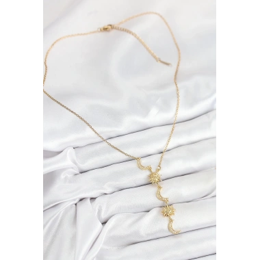 316L Çelik Zirkon Taşlı Güneş Ve Ay Model Gold Renk Kadın Kolye