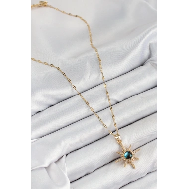 316L Çelik Zirkon Taşlı Kutup Yıldızı Model Gold Renk Kadın Kolye