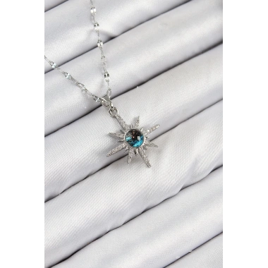 316L Çelik Zirkon Taşlı Kutup Yıldızı Model Gümüş Renk Kadın Kolye