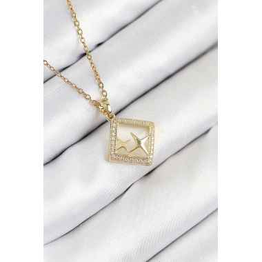 316L Çelik Zirkon Taşlı Yıldız Model Gold Renk Kadın Kolye