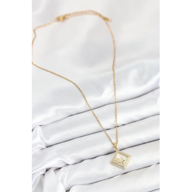 316L Çelik Zirkon Taşlı Yıldız Model Gold Renk Kadın Kolye