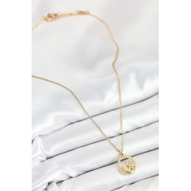 316L Çelik Zirkon Taşlı Yıldız Ve Kalp Model Gold Renk Kadın Kolye