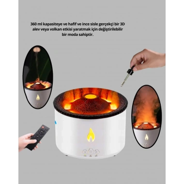 3D Alev Işıklı Aromaterapi Makinesi – 360 ml Su Kapasiteli Sessiz Difüzör