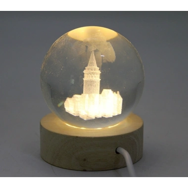 3D Galata Tasarımlı Işıklı Kristal Cam Küre
