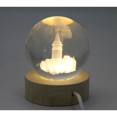 3d Kristal Cam Küre Ahşap Soketli İstanbul Temalı Led Lamba Aalk2575