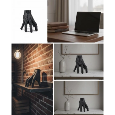 3D Siyah El Heykeli 17x16 cm Raf ve Masa Üstü Dekor