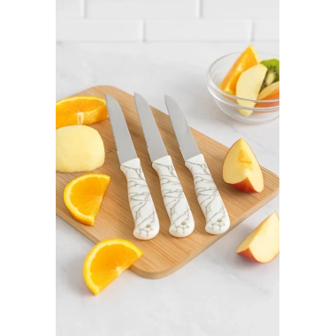 3’lü Paslanmaz Çelik Mermer Desenli Meyve Bıçak Seti