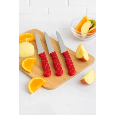 3’lü Paslanmaz Çelik Mermer Desenli Meyve Bıçak Seti