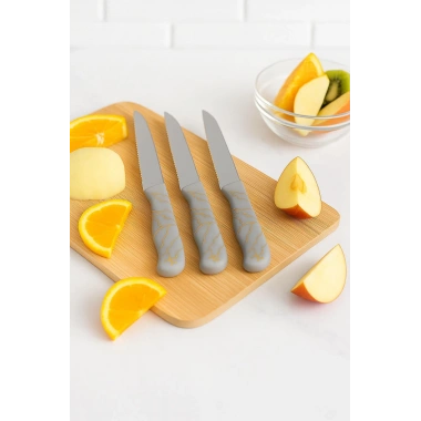 3’lü Paslanmaz Çelik Mermer Desenli Meyve Bıçak Seti