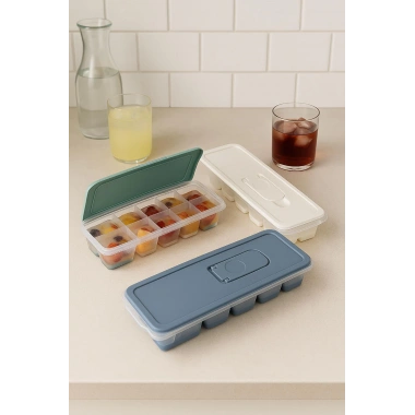 3’lü Set 12 Hazneli Bas Çıkar Buzluk & Buz Kabı