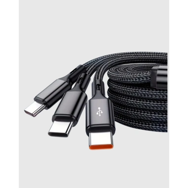 3’ü 1 Arada Şarj Kablosu Type-C iOS Android Uyumlu Hızlı ve Güvenli Şarj