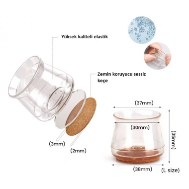 4'lü Keçeli Şeffaf Silikon Sandalye Ayak Koruyucu Seti (5468)