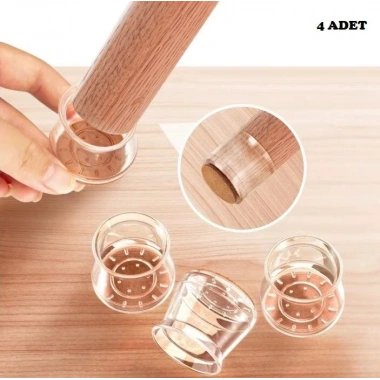 4lü Keçeli Şeffaf Silikon Sandalye Ayak Koruyucu Seti