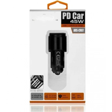 45W PD USB Oto Şarj Kafa Hızlı Şarj Çakmaklık Adaptörü, USB-C ve USB-A Çıkışlı, iPhone ve Android Uyumlu