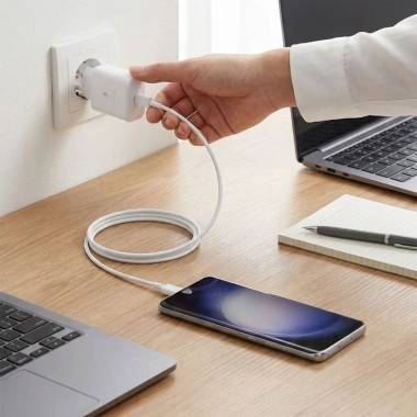 45W Süper Hızlı Şarj Adaptörü USB-C PD 3.0 PPS Fast Charger + 5A Type-C to Type-C Kablo (5468)