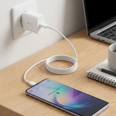 45W Süper Hızlı Şarj Adaptörü USB-C PD 3.0 PPS Fast Charger + 5A Type-C to Type-C Kablo (5468)